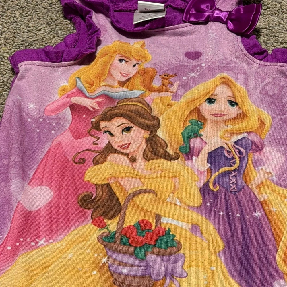 Y2K Disney Princess Nightgown 2T Belle Rapunzel Aurora Pink Purple Girls - Picture 4 of 4